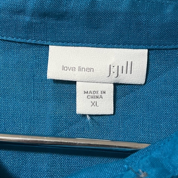 J. Jill love linen teal linen pop over tunic top with pleated hem shell buttons - Picture 11 of 12